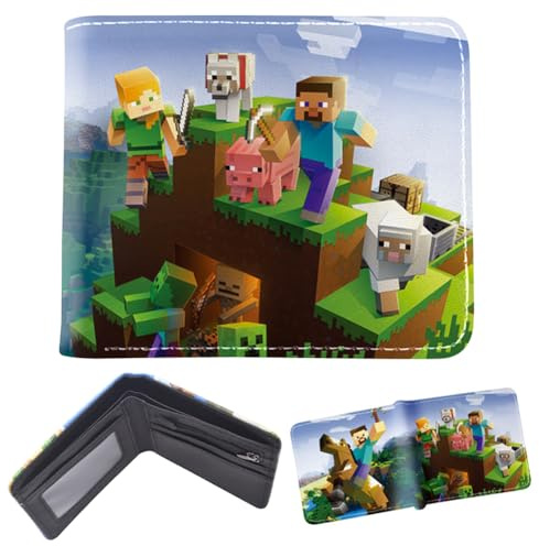 AUMXXJM Kids Green PU Leather Bifold Wallet with Cartoon Design, 3 Card Slots, Coin Pocket, Unisex, Casual Style, Bi-Fold, Faux Leather, Children