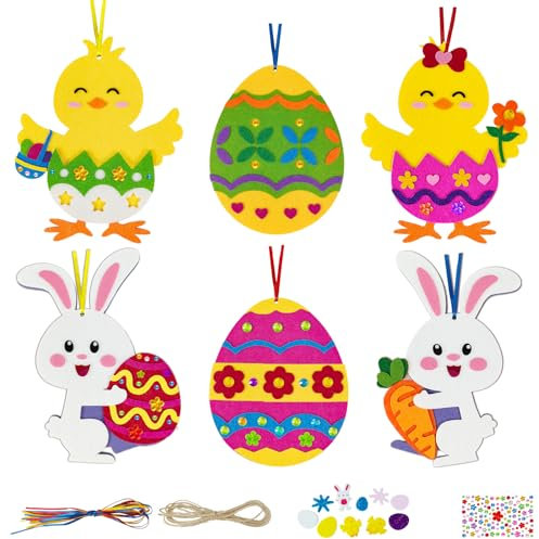 Luckeey 12 Stück Ostern Basteln Kinder, Ostereier küken Hase Bastelset für Kinder, Ostern Anhänger Deko Kreative Osterbasteln mit Kindern, mit Moosgummi Teilen, Osterdeko