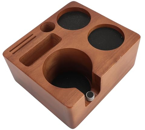 Espresso Tamping Station, Wooden Multifunctional Coffee Tamper Holder Stand, Coffee Tamp Station for 58mm Portafilter, Tamper, and Distributor