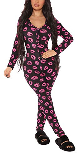 Nicoxijia Women's V Neck Long Sleeve Jumpsuit One Piece Bodycon Pajamas Rompers Overall Sleepwear Loungewear (B-Black, S)
