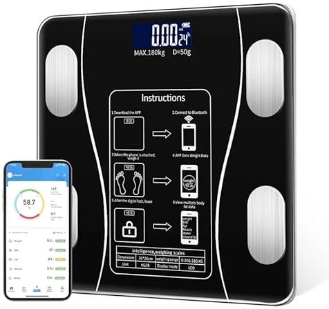 CINZEL Báscula Pese Persona, Balanza Conectada Bluetooth Pesa Persona Impedanciómetro, Balance Impedanómetro con 13 Datos Corporales Peso/BMI/Grasa/Masa Muscular/Masa ósea/BMR/IMC