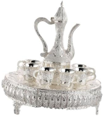 FLCPJGV Kit di pentole per Vino Europeo Set di caffettiere Vintage Pentola per Vino Bicchieri d'Arte Artigianato Tazza di caffè Turco Set di Servizi da tè per, Argent