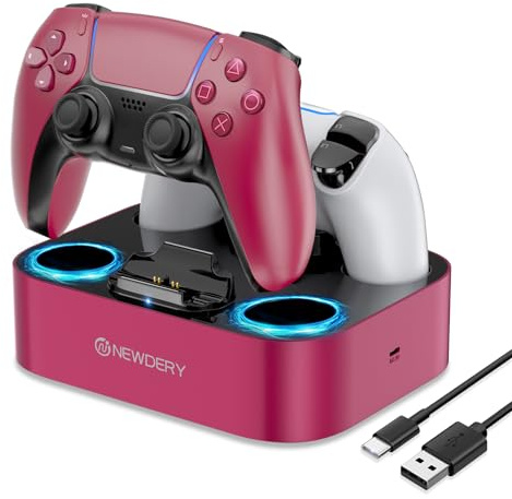 NEWDERY Station De Charge Pour Manette PS5 Compatible Avec Manette Dualsense Edge, Station De Charge Rapide Avec Câble