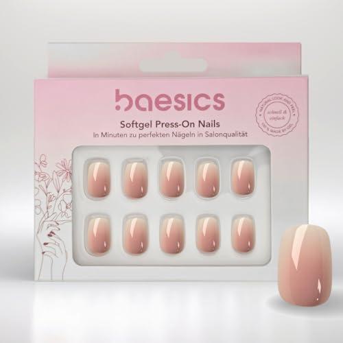 Baesics Softgel Press On Nails Babyboomer Square - künstliche Nägel kurze | Softgel in verschiedenen Größen, flexibel und wiederverwendbar, ohne UV-Licht. Für Hochzeit, Festival und Alltag, mit Kleber