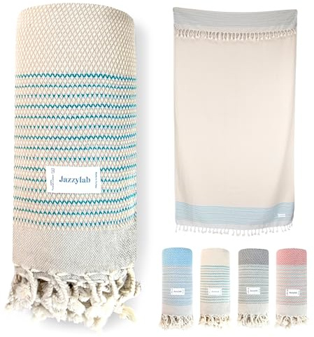 jazzylab EBOARD Peshtemal 90x180 cm | Telo hammam in cotone 100% con motivo a righe fini | Leggero e multiuso | Asciugatura rapida – ideale per viaggio, sport, sauna e spiaggia | 90x180 cm, Latte