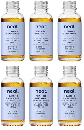 Neat Foaming Hand Wash Refills 6 x 30ml, Cotton & Bluebell, Aloe Vera | Kind to sensitive skin: each 30ml Cotton & Bluebell concentrate makes 300ml, so 6 refills make 1800ml of hand wash.
