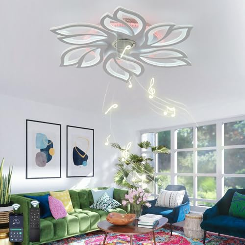 LASANYA Plafoniera LED Moderna a Forma di Fiore con Altoparlante Bluetooth, Lampada da Soffitto Dimmerabile con Telecomando e APP, Luce da Soffitto RGB per Soggiorno, Camera da Letto
