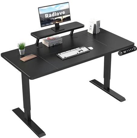 Radlove Elektrisch höhenverstellbarer Schreibtisch 140 cm, mit Monitorständer & LED-Anzeige, Stufenlos Verstellbarer Schreibtisch für Homeoffice & Büro, Schwarz