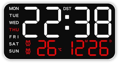 Bedsides Orologio da parete digitale a LED con grande display sveglia da scrivania per soggiorno camera da letto ufficio anziani anziani sveglia con calendario