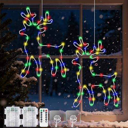Arespark 2 Pezzi Tenda Luminosa Natale, 90 LED Luci di Natale Alce, 8 Modalità Tenda Luci, IP44 Catena Luminosa Esterno Interno, Decorazioni Natalizie per Finestra, Porta, Patio, Giardino