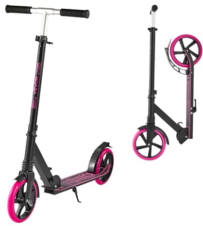 VEVOR Scooter (2 hjul) för barn från 8 år, stadsskoter, vägskoter med höjdjusterbart styre och halkfri däck och lätt ram, vikbar sparkcykel upp till 100 kg, rosa