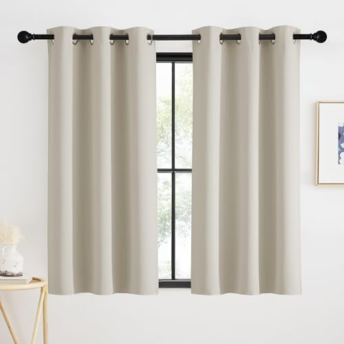 KGORGE Fönstergardiner 90 cm hög modern bistrogardin ogenomskinlig termisk gardin gardin korta mörkläggningsgardiner med öljetter kök/badrum, 2 stycken 90 x 90 cm (H x B), natur
