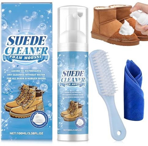 LEEWENYAN Suede Shoe Cleaner, Suede Cleaner with Brush & Towel, Suedes Cleaning Kit Removes Dirt & Stains, No Rinse Foam Shoe Cleaning Kit for Boots, Trainer, Sneaker, Handbags