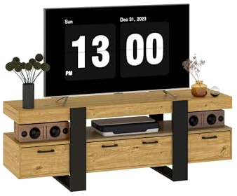 Amveya TV Schrank, TV Lowboard, Fernsehtisch, TV Unterschrank, Hölzern Cabinet, 140X40X50cm, Geeignet für Wohnzimmer, Schlafzimmer und Esszimmer, Retro Braun/Schwarz Fernsehschrank