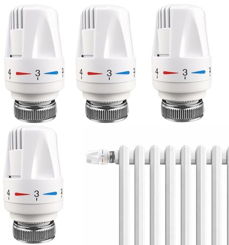 Heizungsventil, 4 Stück M30 X 1.5 Heizungsthermostat für Thread Austreten Von Gewindeteilen, Thermostatkopf Mit Automatik-Regelung Frostschutzstellung für Büro Zuhause