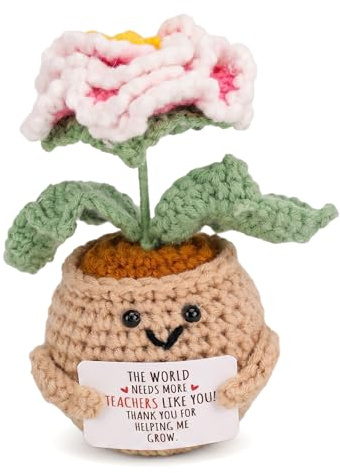 Teacher Gifts,Thank You Teacher Gifts For Women Men,Positive Crochet Flower,Best Teacher Appreciation Gifts,Emotional Support Plant,End Of Year,Leaving,Easter, For Teachers (Peony)