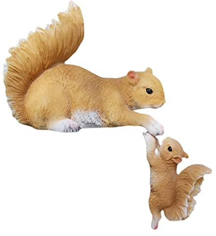 2 Stück Eichhörnchen Figurine Miniatur Resin Eichhörnchen Dekofigur Naturgetreue Tierstatue Wetterfeste Skulptur für Kreative Gestaltung Und