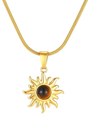 BENHRFTHO Colliers pendentifs de tournesol Tiger’s Eye pour femmes, cadeau concis de chaîne solaire pour le col