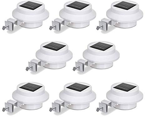 Solalite Solar Gutter Light Outdoor Solar Security Lights Superbright with Panel Black Shell Fence Wall Lamp Garden Wall Lobby Pathway Lamp (White, 8 Pack)