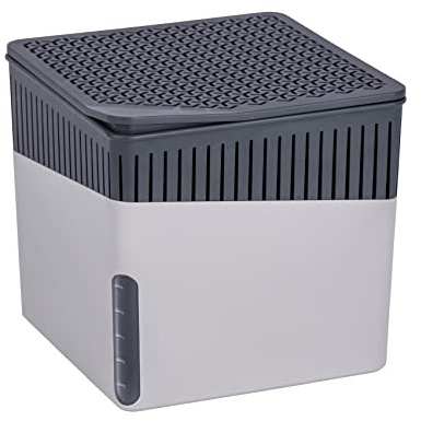 WENKO Avfuktare Cube, avfuktare minskar mögel och lukter, uppsamlingsskål med 500 g granulatblock, rymmer upp till 800 ml fukt, mått (BHT): 13 x 13 x 13 cm, i grått