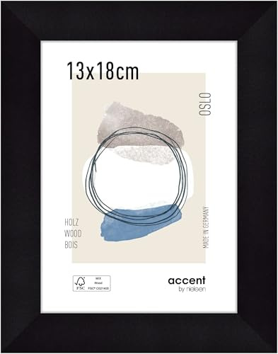 accent by nielsen Holz Bilderrahmen Oslo, 13 x 18 cm, Schwarz | Holz Fotorahmen im Hoch- & Querformat zum Auftstellen und Aufhängen Schwarz matt Echtglas