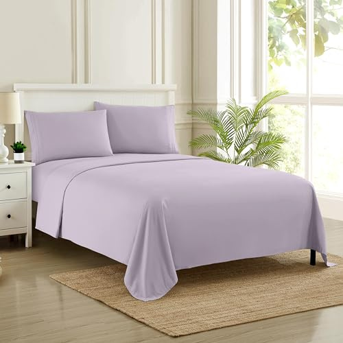 Sweet Home Collection Parure de lit 4 pièces en Microfibre brossée de 1800 Fils au Pouce carré, draps à Poches Profondes, très Grand lit californien, Lilas