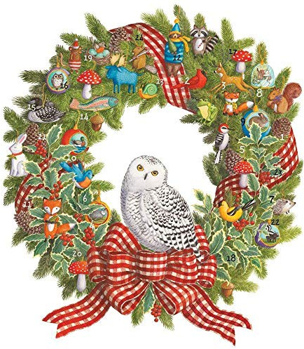 Caspari Snowy owl wreath Advent Calendar by Ingrid Slyder 33 x 37.5cm Snowy Owl Wreath Advent Calendar 1 each