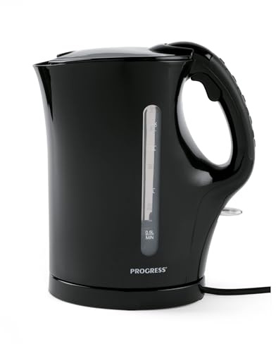 Progress EK3437BLKP Kettle – 1.7L Electric Plastic Kettle, Easy Grip & Pour Handle, Soft & Comfortable, Water Level Indicator Window, Removable Washable Limescale Filter, Family Size, Black, 2200 W
