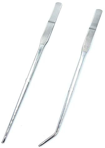 FRUTA Long Reptiles Feeding Tongs Stainless Steel Straight and Curved Tweezers Set Polished Aquarium Tweezers Feeding Tools for Reptiles Lizards Bearded Dragon Gecko Snake Bird Aquatic Plants- Silver