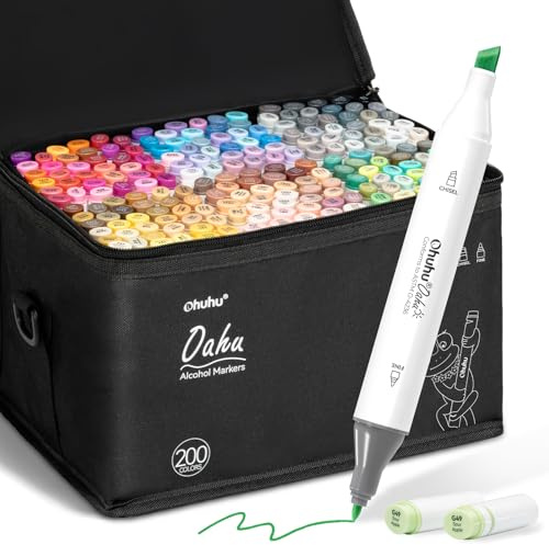 Ohuhu Coloring Pens 200 Colors - AP Certificated Double Tipped Art Marker Set for Artists Adults Coloring Sketch Illustration - Chisel and Fine Dual Tips - Oahu of Ohuhu Markers - Refillable