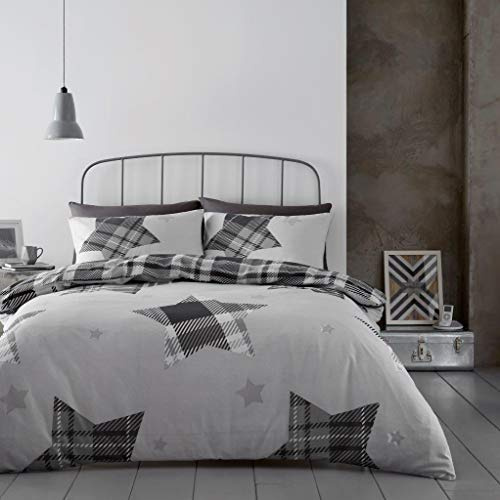GC GAVENO CAVAILIA Flannelette Duvet, Brushed Cotton Bedding Sets, Quilt Covers with Pillowcase(s), Flannel, Jaden-Grey, Double