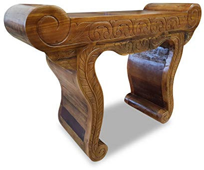 Kinaree Teak Altholz Konsole MADA - 120 cm breiter Konsolentisch aus recyceltem Teakholz mit Schnitzereien in Front und Beinen