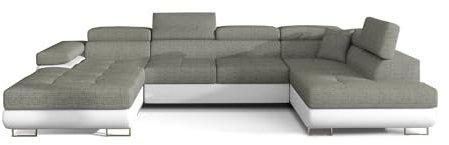 Ecksofa mit Schlaffunktion mit Bettkasten Couch U-Form Polstergarnitur Wohnlandschaft Polstersofa mit Ottomane Couchgranitur - Gonzalo U (Beige+Weiß (Berlin 01+Soft 17), Ecksofa Rechts)