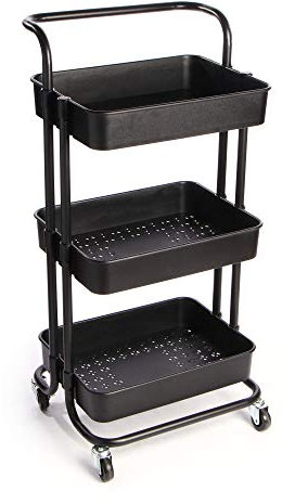 Maison & White 3 Tier Storage Trolley | Bathroom, Kitchen & Utility Unit | Book Cart | Make Up Rack | Mobile Organiser | Fruit & Vegetable Storage | M&W (Black)
