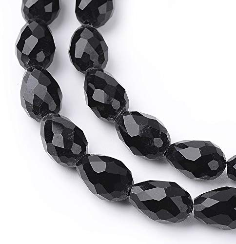 Perlin Tschechische Kristall Perlen Schwarz Glasperlen 12mm x 8mm Facettiert Tropfen form Schmuckperlen Kristallschliffperlen Glasschliffperlen 15 Stk