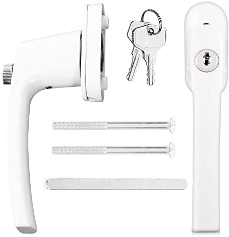 Maniglia per finestra, Maniglia per Finestra con Bloccaggio, Maniglia porta, Maniglia Universale con Serratura, Maniglia con Viti di Fissaggio, Adatto per Porte e Finestre (Blanco)