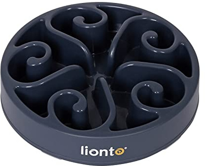 lionto Anti-svälj skål för hundar & katter, Ø 30 cm, höjd 7 cm, rymmer upp till 1500 g, halkfri matskål i livsmedelssäker plast, diskmaskinssäker upp till 100°, grå
