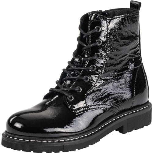 Palado Stiefeletten Damen Biak – bequeme Boots Made in Portugal - leicht gefütterte Stiefel - modische Winterschuhe Schwarz (Glanz) UK6 - EU39