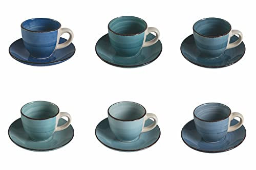 Villa d’Este Home Tivoli Set 6 tazzine caffè 90 ml con piattino in gres, Baita Acqua