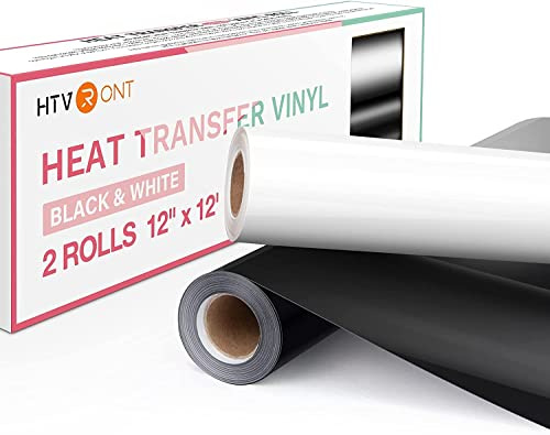 HTVRONT Plotterfolie Textil 30,5 x 366cm 2 Rollen, Weiß und Schwarz | PU Flexfolie, Zum Aufbügeln, Für T-Shirt & Stoffe, Einfach zu entgittern & zu bügeln, Für alle Plotter