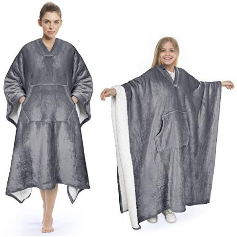 Catalonia Classy Tragbare Poncho Decke KuschelDecke Zum Anziehen Flauschig Warmer Tragbare Sherpa decke mit Fronttasche Winter Geschenke für Erwachsene Frauen Männer Kinder