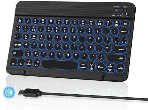 HUOBAO Bluetooth Keyboard,7-Color Backlit Multi-Device Wireless Small Portable Keyboard,Rechargeable & Ultra Slim,Compatible with iPad/Samsung/Surface Tab/Lenovo Tab/Windows, QWERTY UK Layout