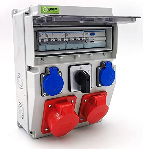 RSE BAUSTROMVERTEILER WANDVERTEILER KOMPLETT VERDRAHTET 32A 16A 230V MIT HAGER SICHERUNGEN IP65, RSE 17 - L-0-R Schalter, 32A, 16A