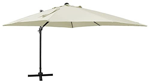 JUNZAI Sombrilla voladiza con poste y luces LED 300 cm arena, Parasoles De Jardin, Sombrilla Piscina, Sombrilla Terraza Exterior, Parasol Playa, Sombrillas Para Jardin - 312344