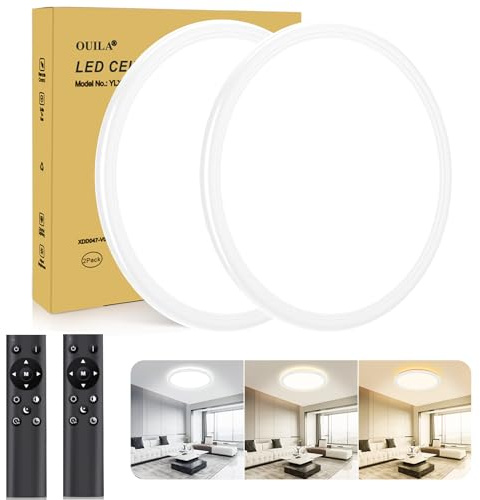 OUILA Ø30 cm Lámpara de techo LED regulable con mando a distancia, luminaria de techo Led 24 W ajustable 3000 K-6500 K moderna redonda de 2400 LM para baño, dormitorio, cocina, sala de estar, balcón