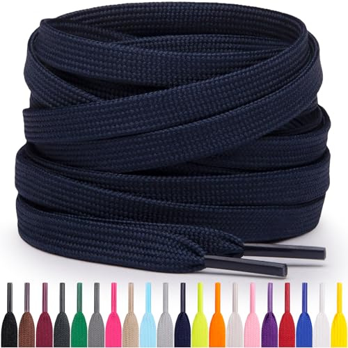Miscly Lacets Plats Pour Baskets, Plusieurs Longueurs et Couleurs Disponibles (Bleu Marine, 114 cm)
