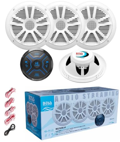 Set pour Boss Audio Systems MG250W.64 1 kit multimédia Bluetooth et Deux Paires d'enceintes 16,5 cm 6,5, 90 Watts rms 180 Watts Max, 1 kit + Accessoires d'installation + câble aux 3,5 mm Offert
