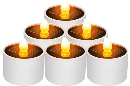 6 Stück Solarkerzen Außen Wasserdicht, Solar Teelicht Außen, Flackernde Solar Kerzen Outdoor, Flammenlose Kerzen LED Solar Teelichter für Außen, Garten, Laterne, Balkon, Camping, Party, Hochzeit