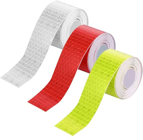 SYEYCW 3 Pezzi Nastro Catarifrangente Adesivo, 2cm X 3m Strisce Catarifrangenti Adesive, Rosso Giallo Bianco Impermeabile Riflettente Nastro di Sicurezza Esterni, per Veicoli, Caschi, Abbigliamento