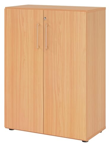 bümö Aktenschrank abschließbar, Büroschrank Holz 80cm breit in Buche - abschließbarer Schrank mit Aktenregal für's Büro & Arbeitszimmer, Büro Möbel Ordnerschrank mit Schloss